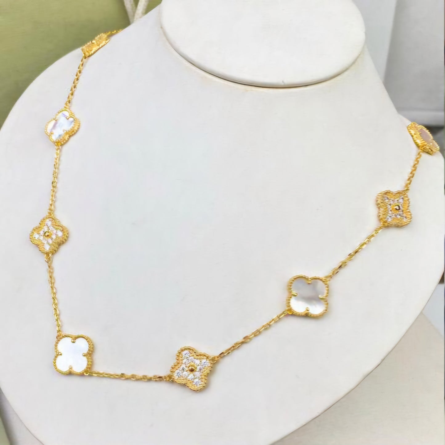 Multi Clover Diamanté VC Necklace (Gold)