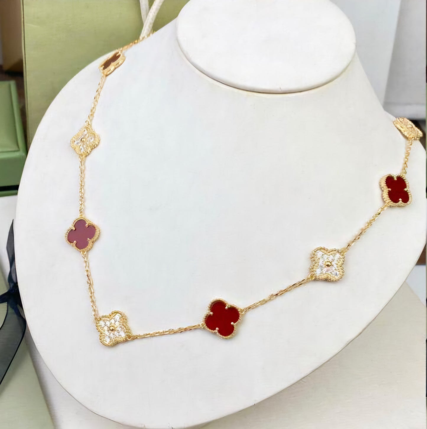 Multi Clover Diamanté VC Necklace (Gold)