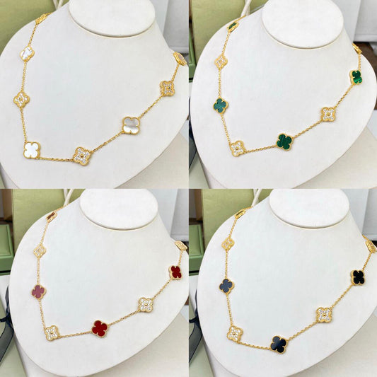 Multi Clover Diamanté VC Necklace (Gold)