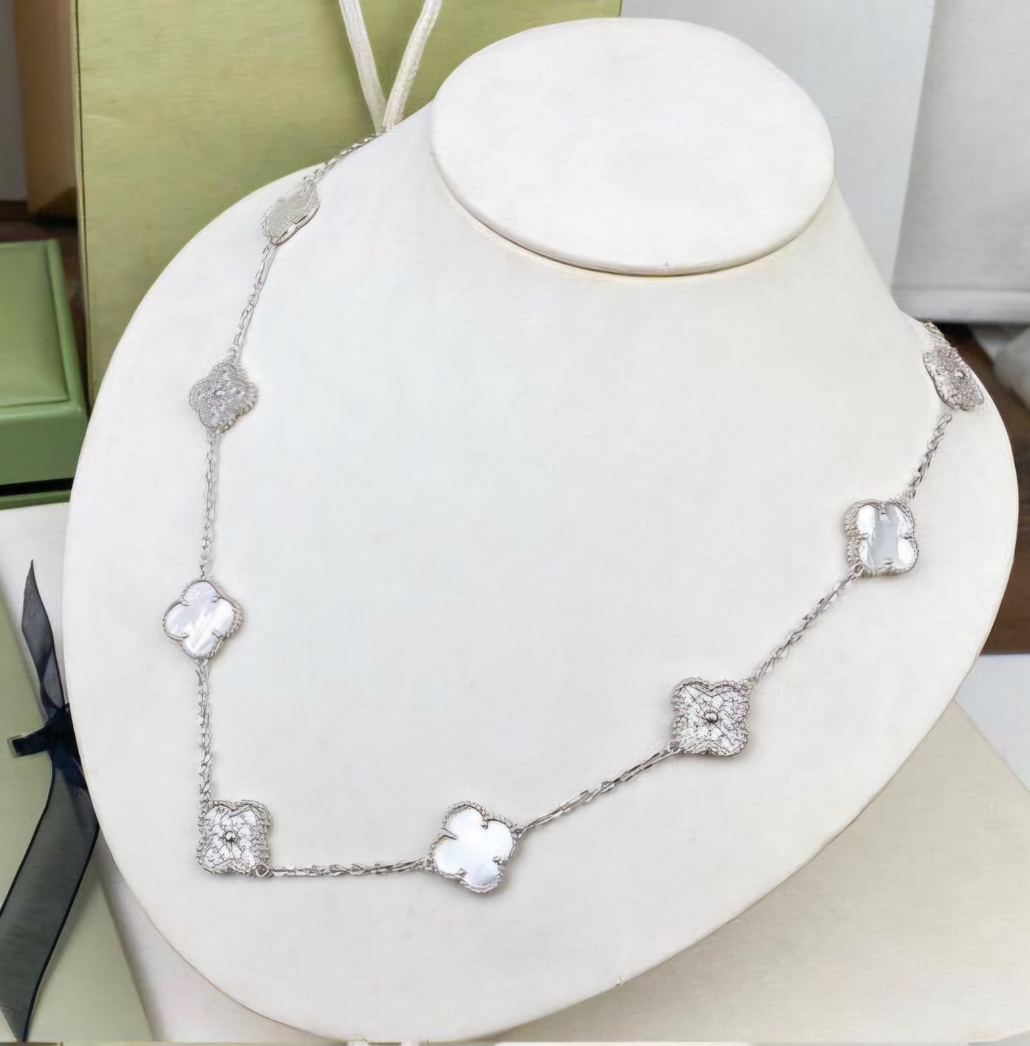 Multi Clover Silver Diamanté VC Necklace