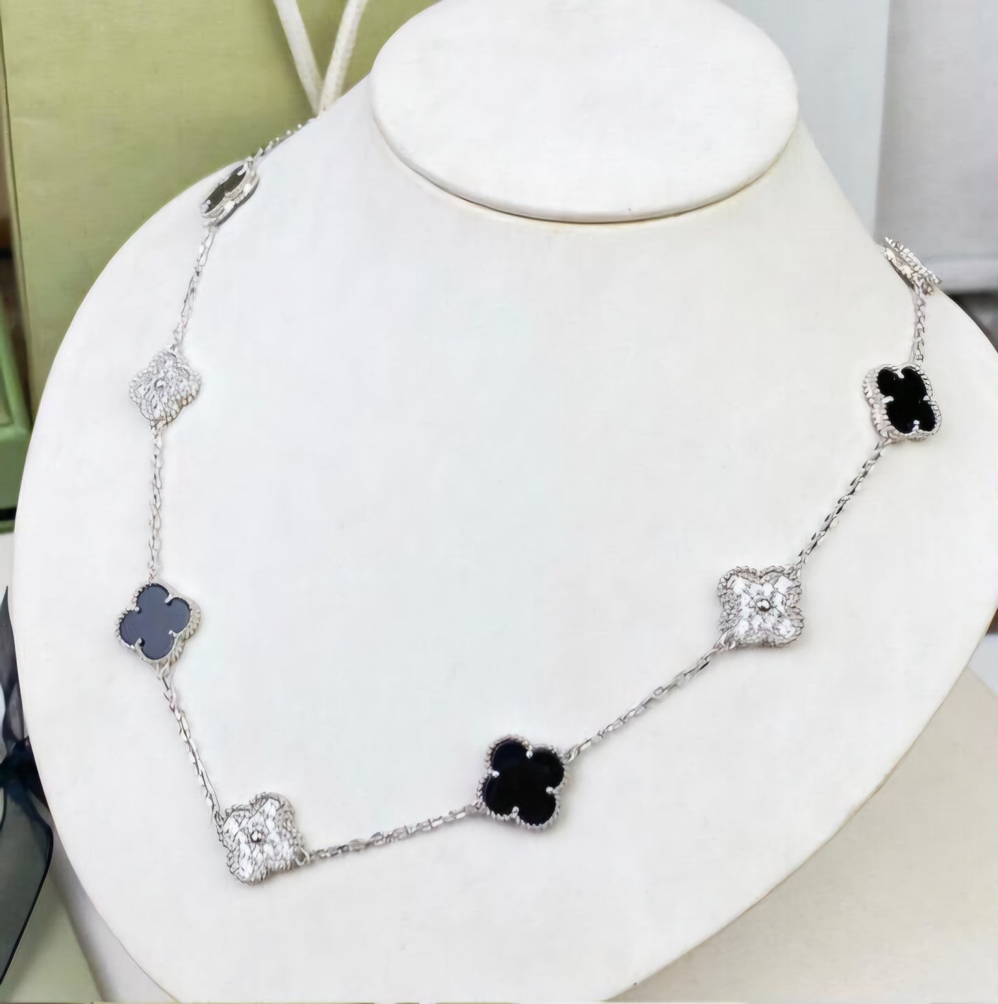 Multi Clover Silver Diamanté VC Necklace