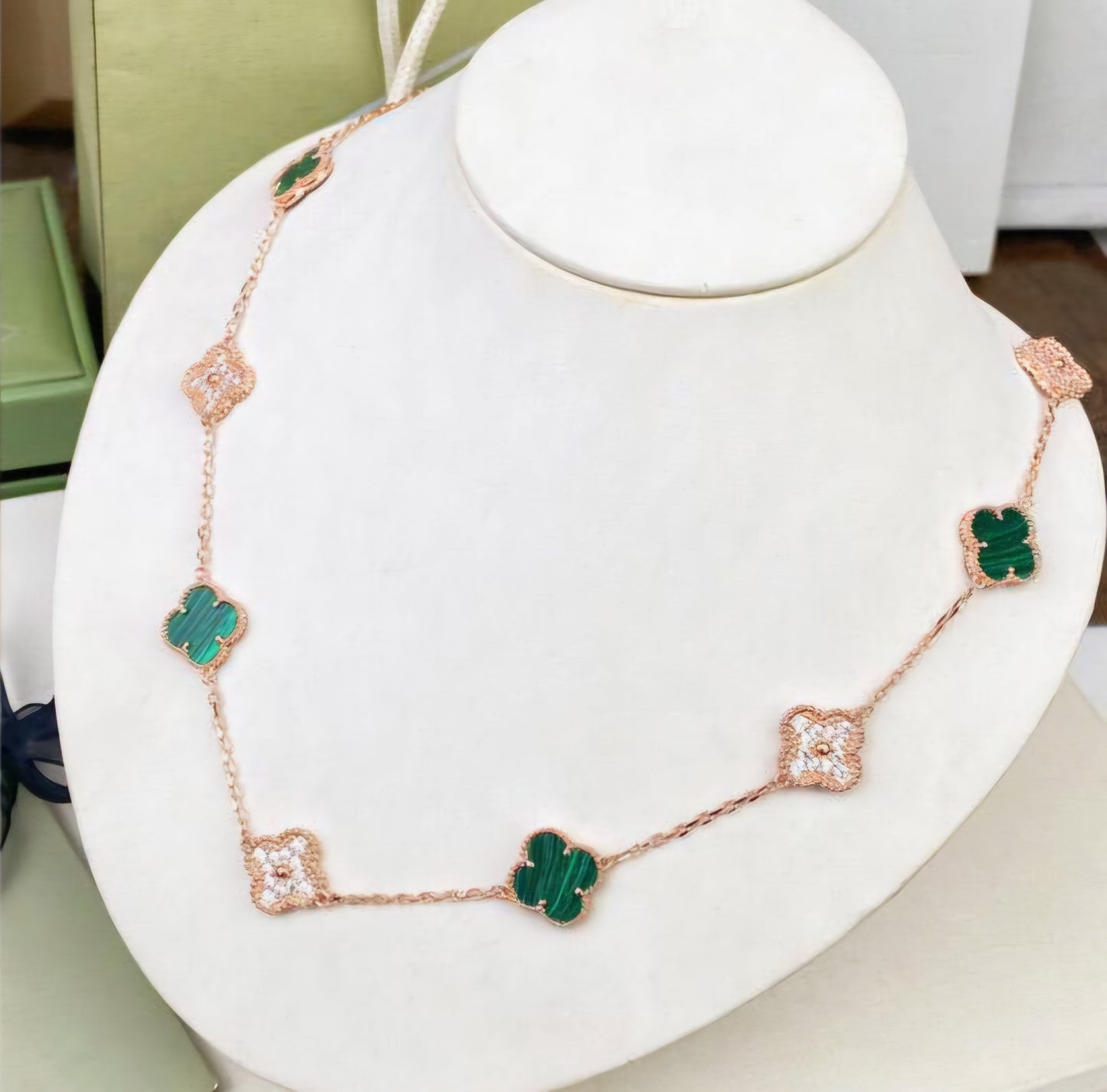 Multi Clover Diamanté VC Necklace (Rose Gold)