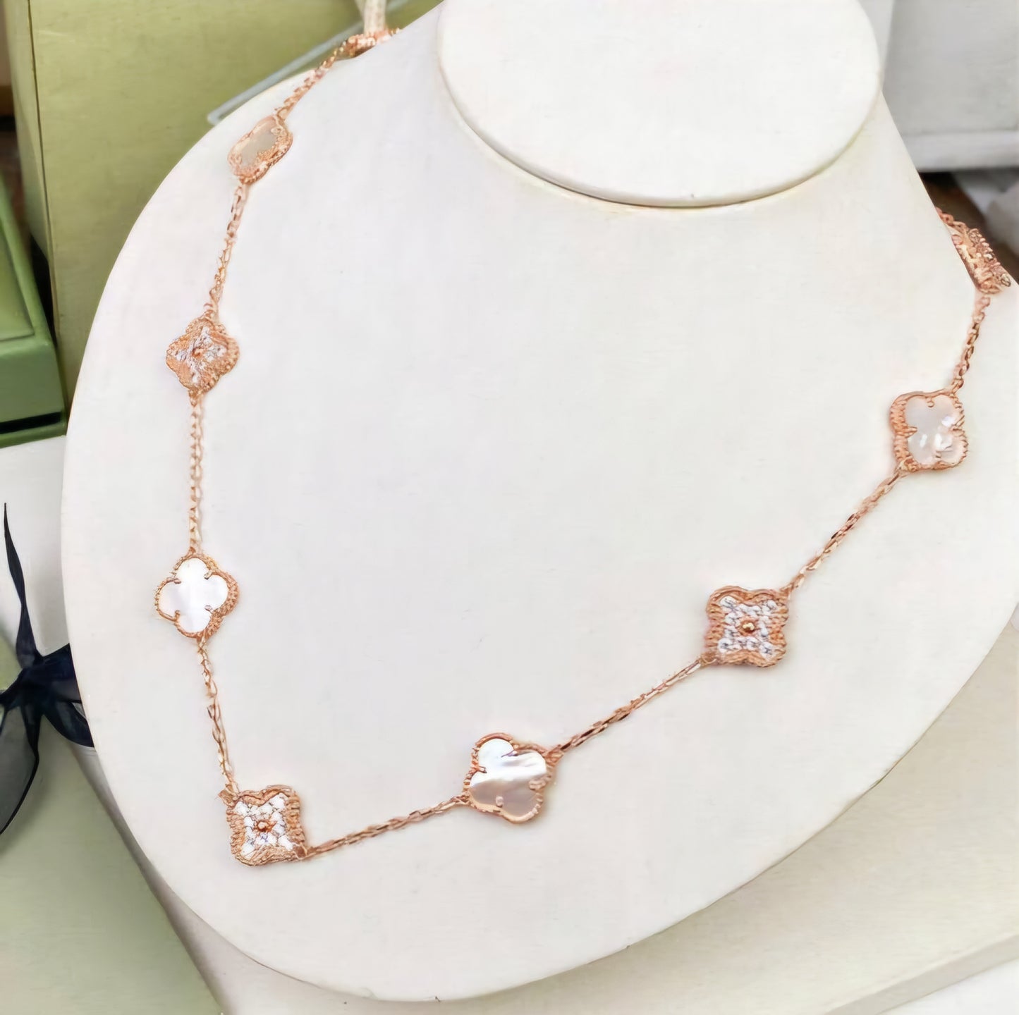 Multi Clover Diamanté VC Necklace (Rose Gold)