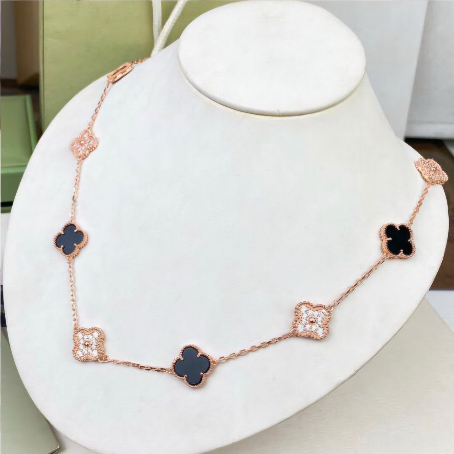 Multi Clover Diamanté VC Necklace (Rose Gold)